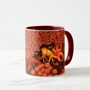 FOREST ANIMALS,DEERS BY BROOK Red Yellow Floral Mug