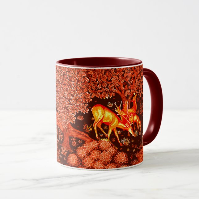 FOREST ANIMALS,DEERS BY BROOK Red Yellow Floral Mug (Front Right)