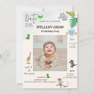 Forest Animals First Year First Birthday Invitation