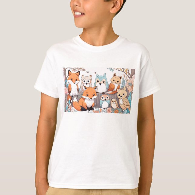 Forest Animals - Fox and Owl T-Shirt (Front)