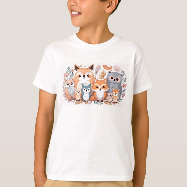 Forest Animals - Fox and Owl T-Shirt (Front)