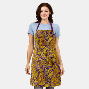 FOREST ANIMALS Fox,Peacock,Hare Gold Purple Floral Apron