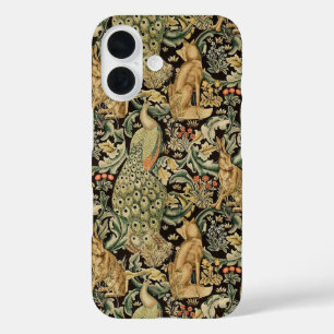 FOREST ANIMALS ,FOX, PEACOCK, HARE IN GREEN FLORAL iPhone 16 CASE