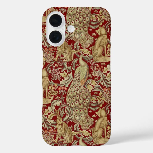 FOREST ANIMALS ,FOX, PEACOCK, HARE IN RED FLORAL Case-Mate iPhone CASE (Back)