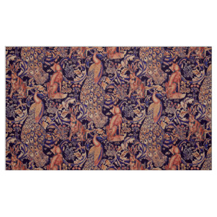 FOREST ANIMALS ,FOX, PEACOCK,HARE,PINK BLUE FLORAL FABRIC