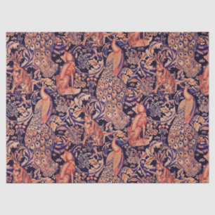 FOREST ANIMALS ,FOX, PEACOCK,HARE,PINK BLUE FLORAL TISSUE PAPER