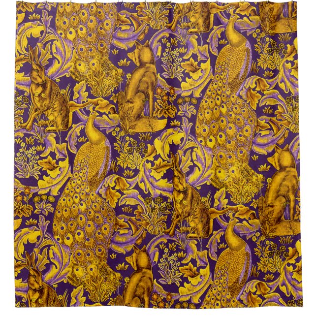 FOREST ANIMALS Fox,Peacock,Hare Purple Gold Floral (Front)