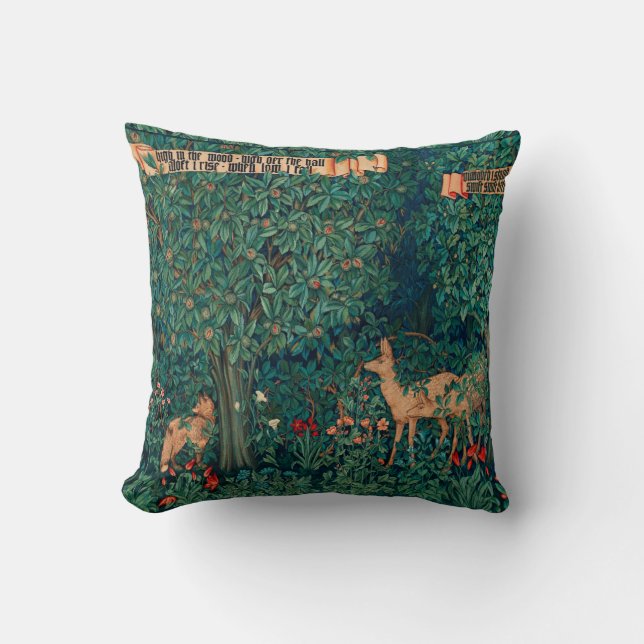 Forest Animals ,Greenery Fox ,Doe ,W.Morris Throw Pillow (Front)