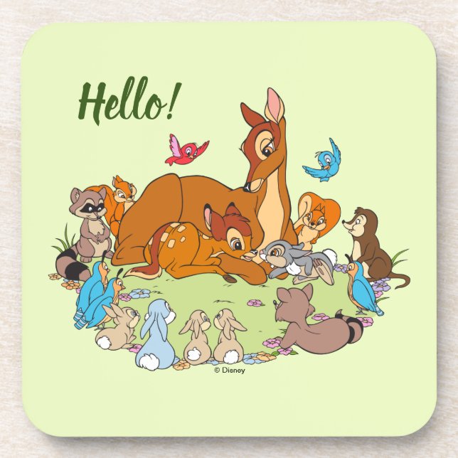 Forest Animals Greeting Prince Bambi Coaster (Front)