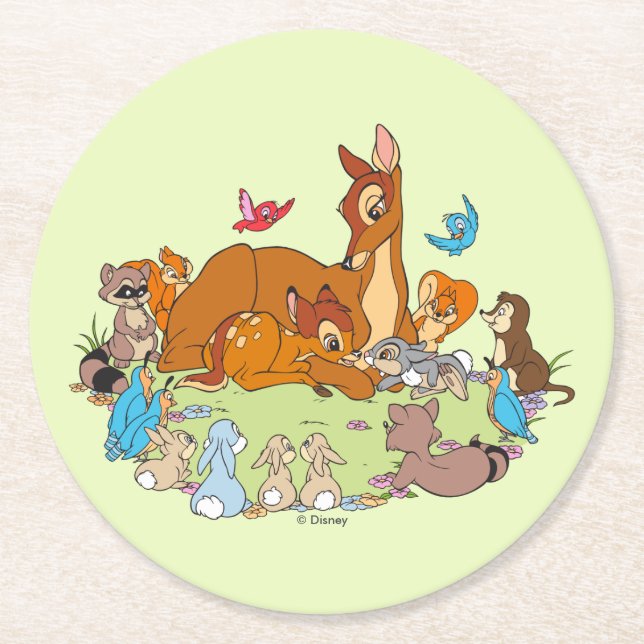 Forest Animals Greeting Prince Bambi Round Paper Coaster (Front)