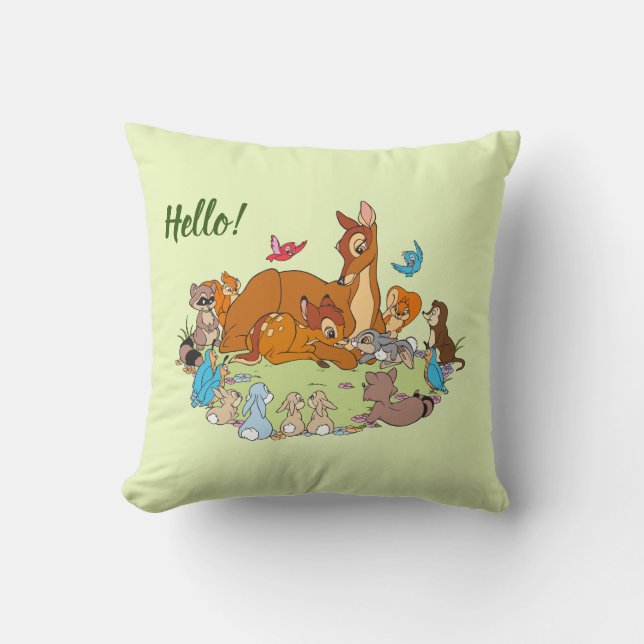 Forest Animals Greeting Prince Bambi Throw Pillow (Front)