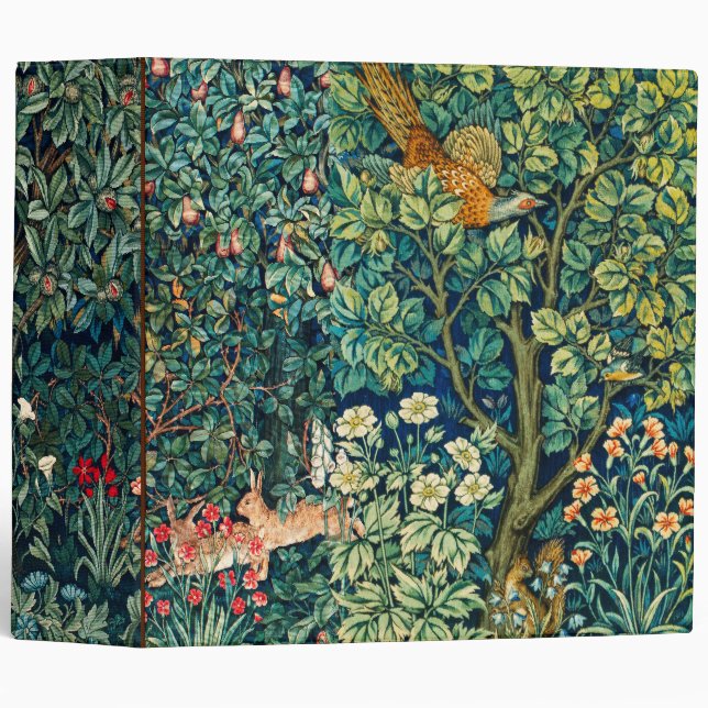 FOREST ANIMALS Hares,Pheasant Bird, Green Floral Binder (Front/Spine)