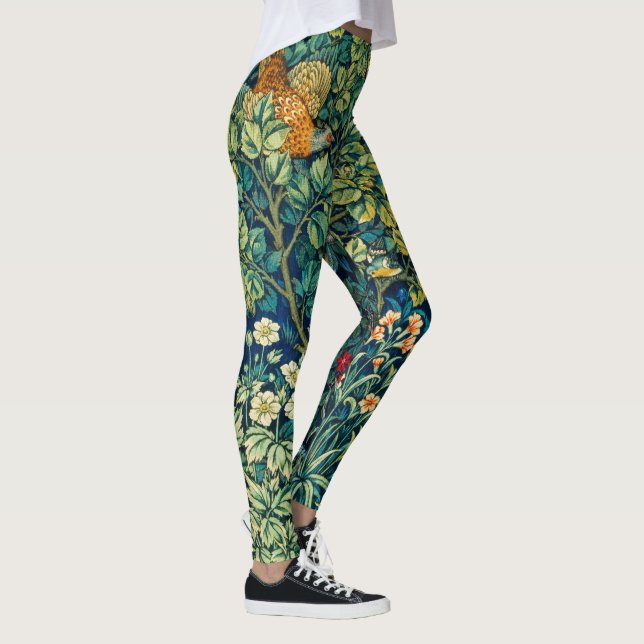 FOREST ANIMALS Hares,Pheasant Bird,Green Floral  Leggings (Right)