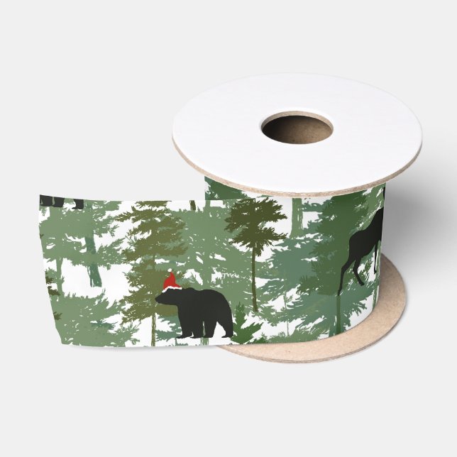 Forest Animals in Santa Hats Satin Ribbon (Spool)