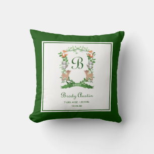 Forest Animals Monogrammed Crest Throw Pillow
