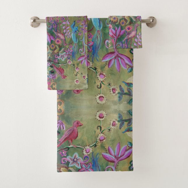forest animals painting bath towel set (Insitu)