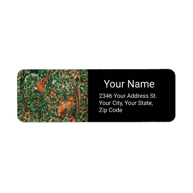 FOREST ANIMALS Pheasant,Red Fox,Green Floral Black (Front)