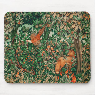 FOREST ANIMALS Pheasant ,Red Fox,Green Floral Mouse Pad