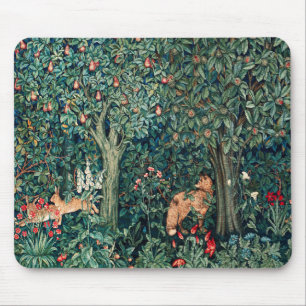 FOREST ANIMALS Pheasant ,Red Fox,Green Floral Mouse Pad