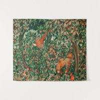 FOREST ANIMALS Pheasant Red Fox,Green Floral