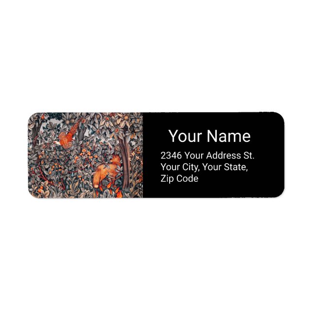 FOREST ANIMALS Pheasant,Red Fox,Grey Floral Black (Front)