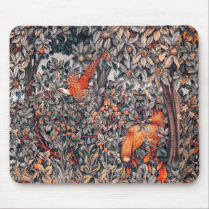 FOREST ANIMALS Pheasant ,Red Fox,Grey Floral Mouse Pad