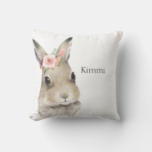 Forest Animals Rabbit Watercolor Typography Name Throw Pillow