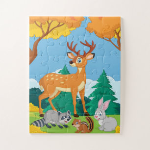 Forest Animals Raccoon Chipmunk Rabbit Deer  Jigsaw Puzzle