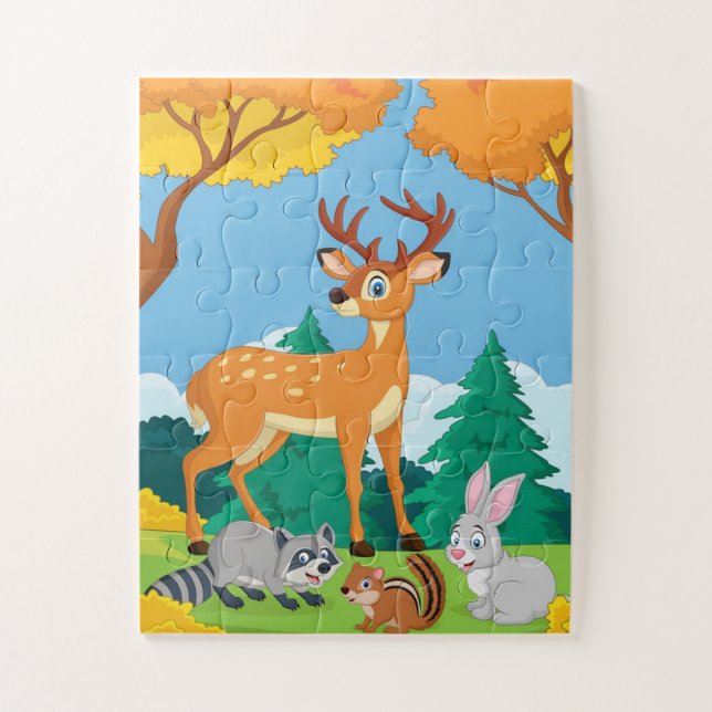 Forest Animals Raccoon Chipmunk Rabbit Deer  Jigsaw Puzzle (Vertical)