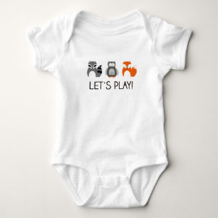 Forest Animals Raccoon Fox Owl "Let's Play!" Baby Bodysuit