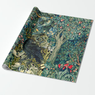 FOREST ANIMALS RAVEN, Green Floral Wrapping Paper
