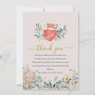 Forest Animals Rustic Boho Watercolor Heart Thank You Card