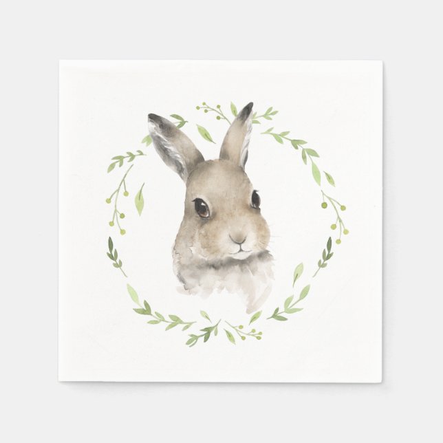 Forest Animals Watercolor Bunny Rabbit Simple Napkin (Front)