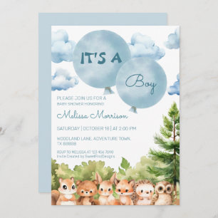 Forest Animals Watercolor It's A Boy Baby Shower Invitation