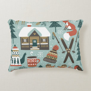 Forest Animals: Winter Vintage Seamless. Accent Pillow