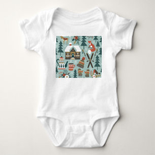 Forest Animals: Winter Vintage Seamless. Baby Bodysuit