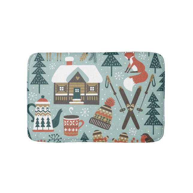 Forest Animals: Winter Vintage Seamless. Bath Mat (Front)