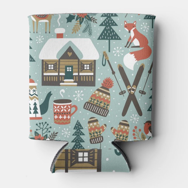 Forest Animals: Winter Vintage Seamless. Can Cooler (Front)