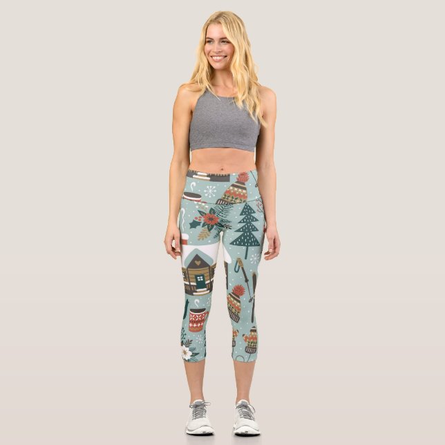 Forest Animals: Winter Vintage Seamless. Capri Leggings (Front)
