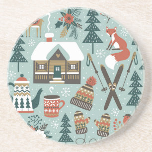 Forest Animals: Winter Vintage Seamless. Coaster