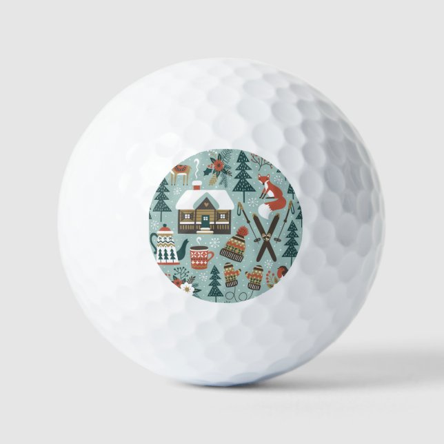 Forest Animals: Winter Vintage Seamless. Golf Balls (Front)