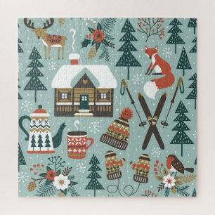 Forest Animals: Winter Vintage Seamless. Jigsaw Puzzle