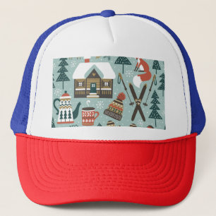 Forest Animals: Winter Vintage Seamless. Trucker Hat