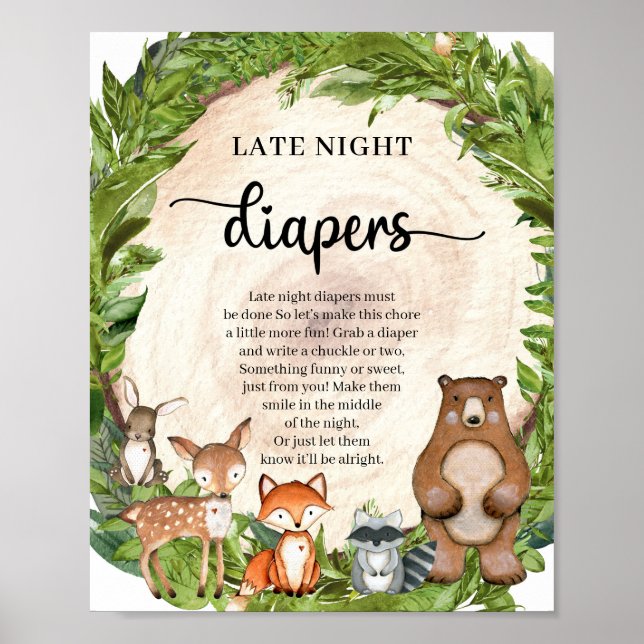 Forest animals wooden log Late Night Diapers game Poster (Front)