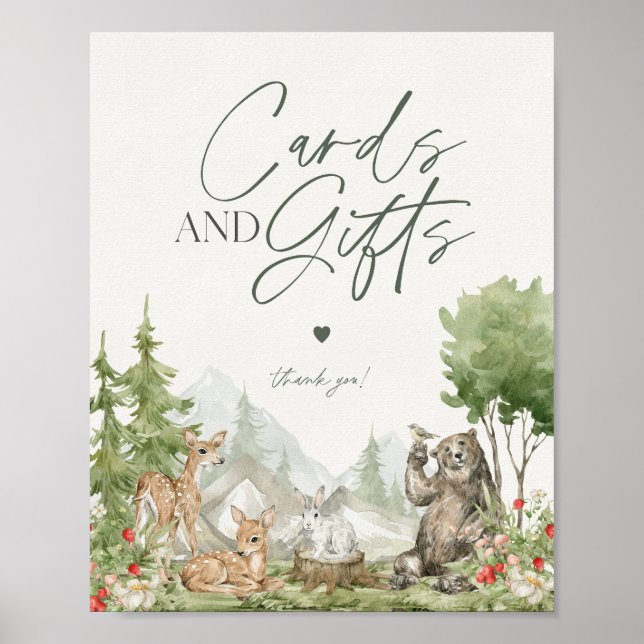 Forest Animals woodland cards and gifts party sign (Front)