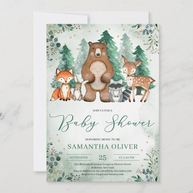 Forest animals woodland greenery Baby Shower Invitation (Front)