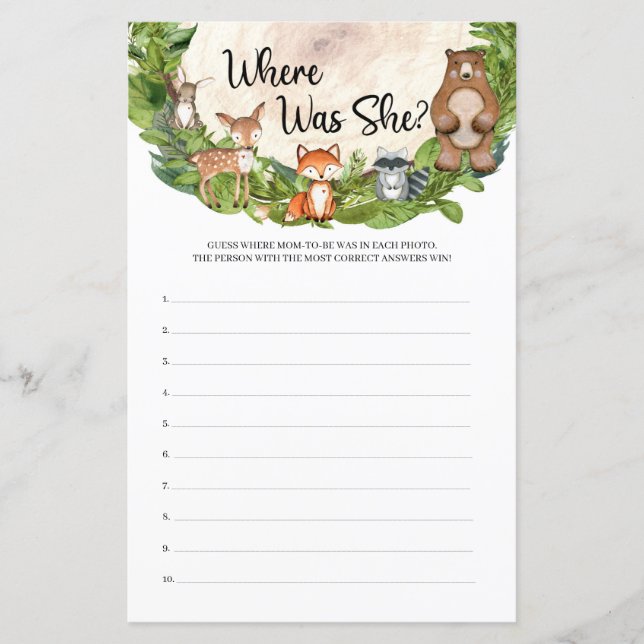 Forest animals woodland themed Where Was She (Front)