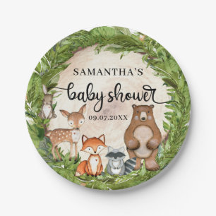 Forest animals woodland themed wood baby shower paper plate