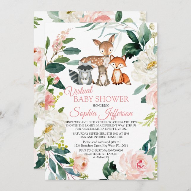 Forest Animals Woodland Virtual Baby Shower Invitation (Front/Back)