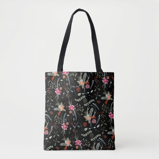 Forest Arrows and Deer Antler Floral Pattern  Tote Bag (Front)